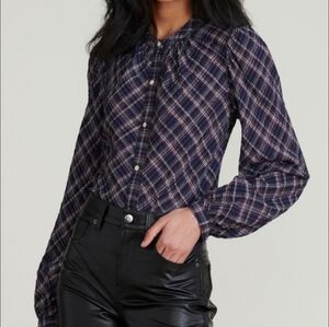 Veronica Beard Ashlynn Blouse In Multicolor Blue Plaid Size 4